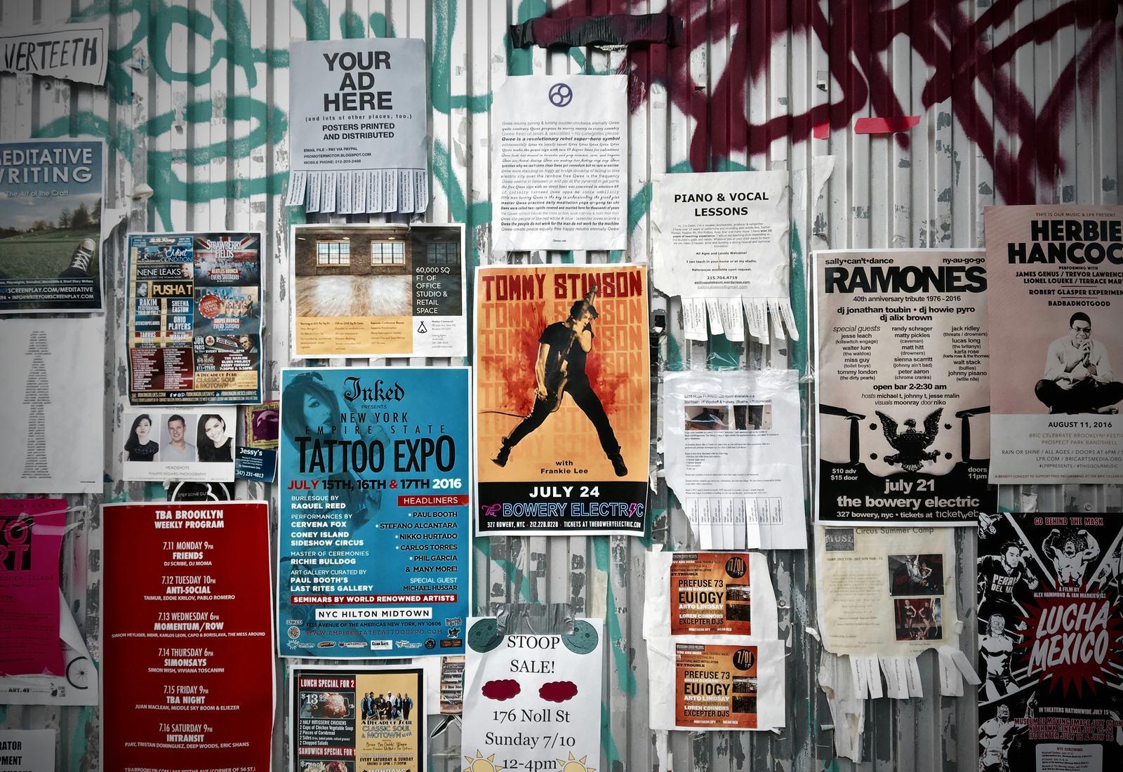 Wall of layered street posters